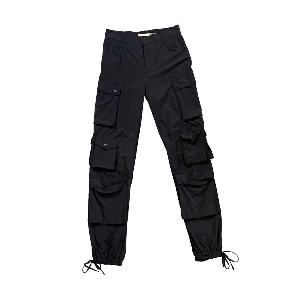 Alice + Olivia Pants Womens 0 Black Olympia Cargo Stacked Parachute Hem Trousers
